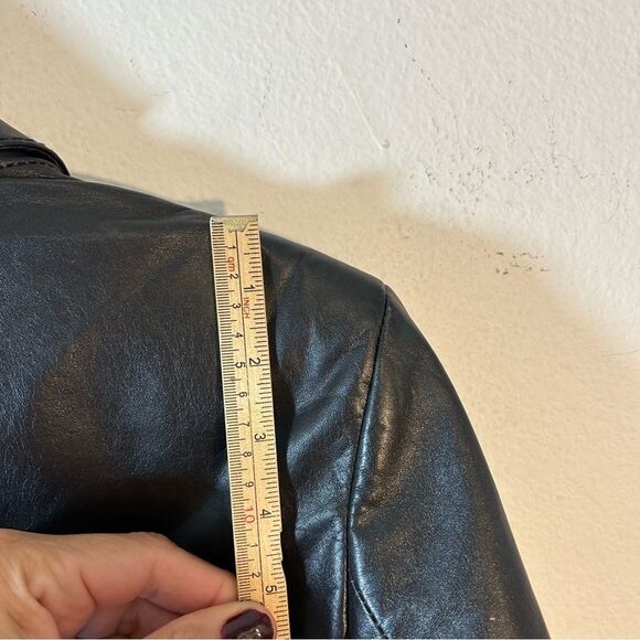 EXTE COLLEZIONE VERSACE WOMANS LEATHER JACKET BLAZER 42 US 6 BLACK ITALY CUT OUT - Picture 12 of 16